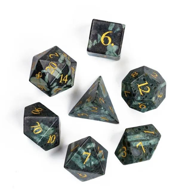 Green Grass Flower Jasper Gemstone - 7pcs RPG Dice Set