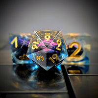 Thumbnail for 7pcs Dice Sharp Filled Liquid Gold Font Octopus Blue Clear