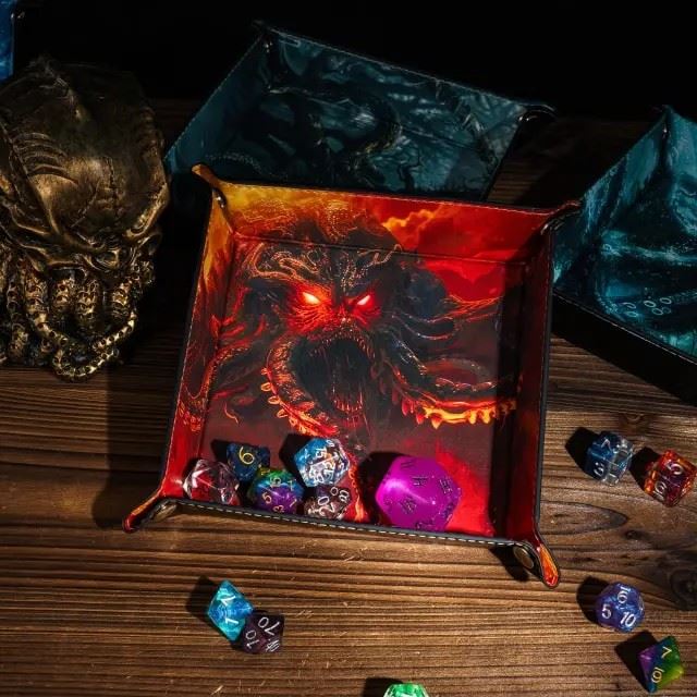 Cthulu on Red PU Leather - Square Hard Dice Tray