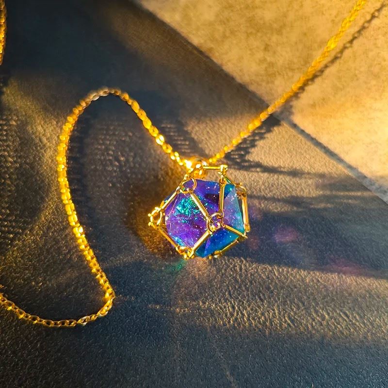 Blue & Purple with Gold Chain D20 Necklace