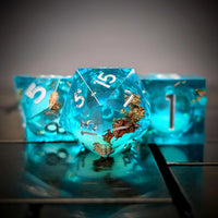 Thumbnail for 7pcs Dice Sharp Filled Liquid Silver Font Foil Glow Blue