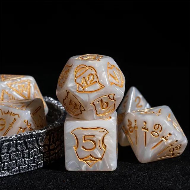 Weapons on Silk White Acrylic - 7pcs RPG Oversized Dice Set