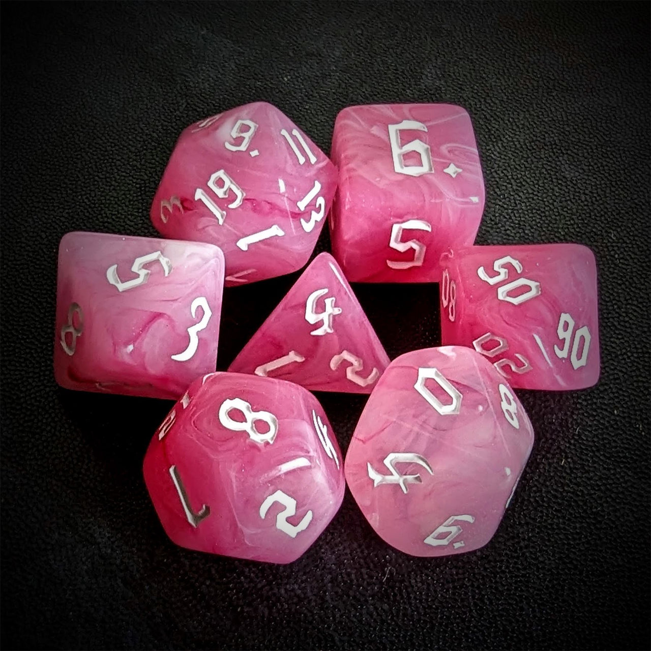 Dark Pink Silk Acrylic - 7pcs RPG Full Dice Set Top