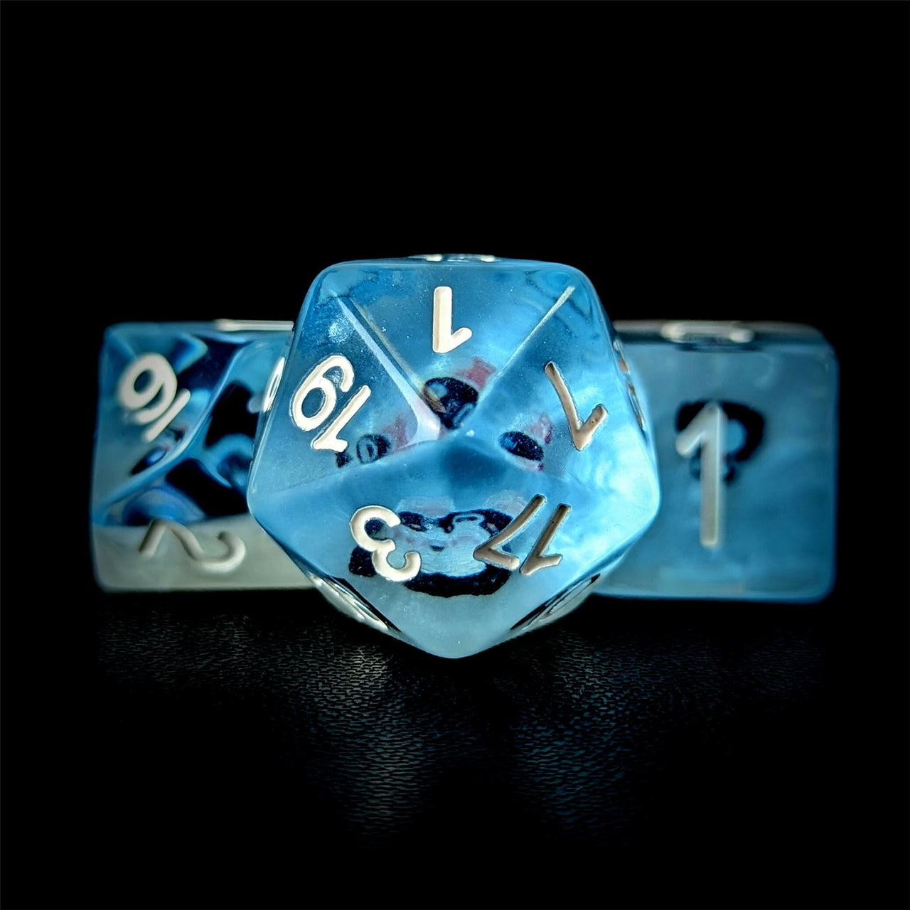 Penguin in Clear & Blue Resin - 7pcs RPG Full Dice Set