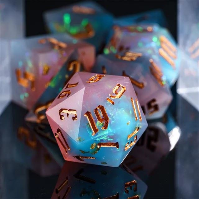 Candy in Pink & Blue Frosted Sharp Resin - 7pcs RPG Dice Set