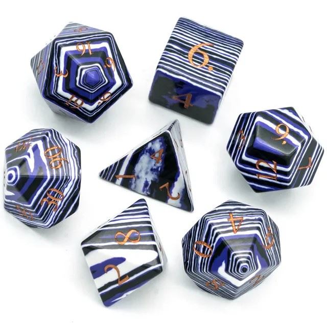 Layered Purple, White and Black Turquise Gemstone - 7pcs RPG Dice Set