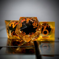 Thumbnail for Orange Beholder in Orange & Clear Liquid Filled Sharp Resin - 7pcs RPG Dice Set