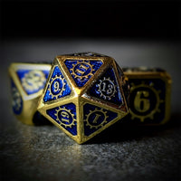 Thumbnail for Gear in Blue Enamel Gold Metal - 7pcs RPG Dice Set