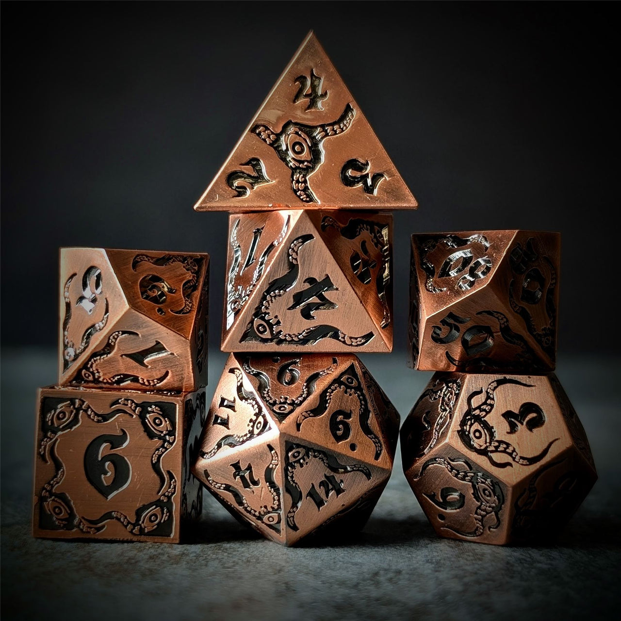 Tentacles in Copper Metal - 7pcs RPG Dice Set