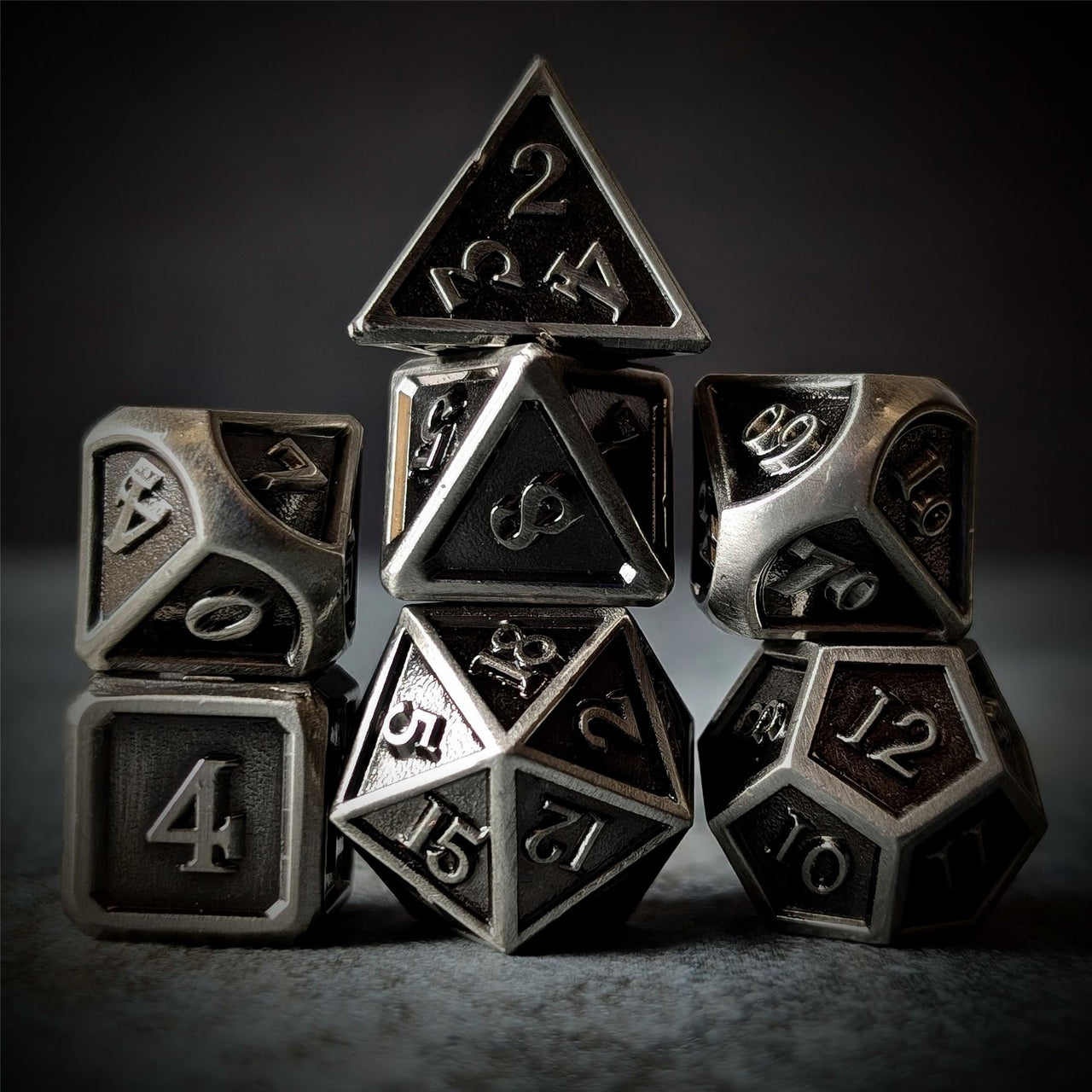 Brushed Silver Metal - 7pcs RPG Dice Set