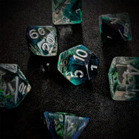 Thumbnail for Demon Eye in Clear Green & Teal Resin - 7pcs RPG Full Dice Set