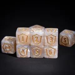 6pcs D6 16mm Dice Acrylic Gold Font Shield White