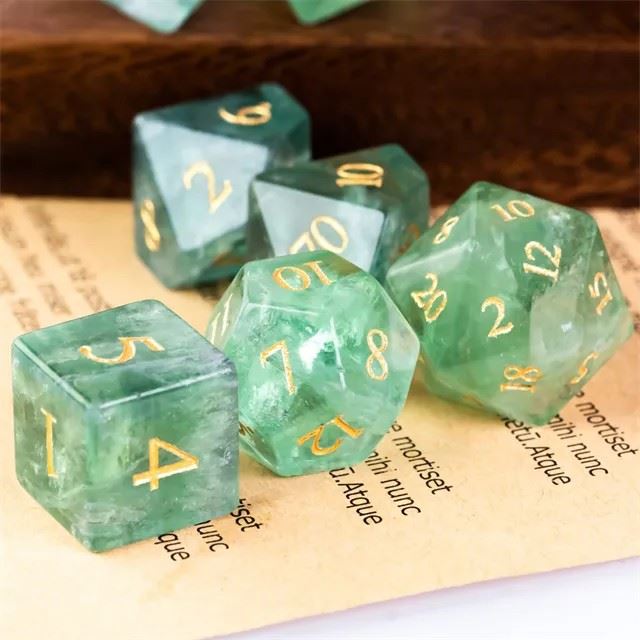 Green Fluorite Gemstone - 7pcs RPG Dice Set