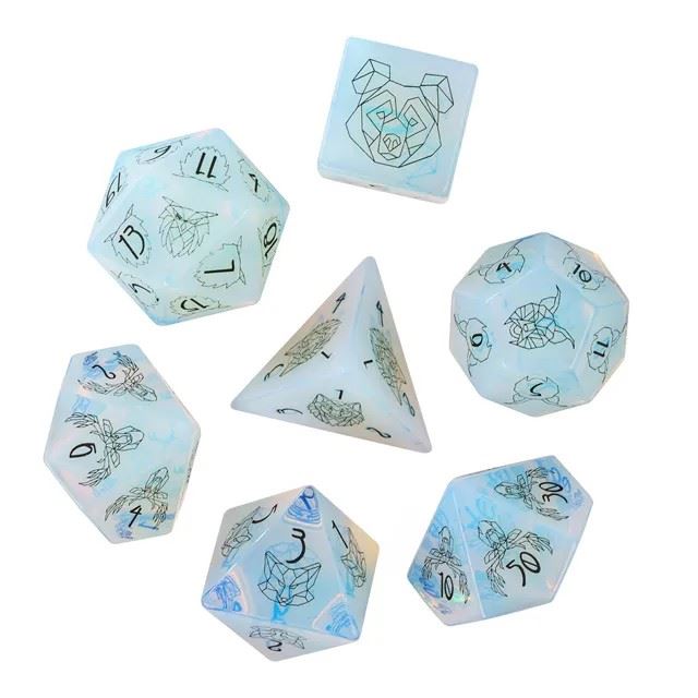 Beasts on Clear Opalite Gemstone - 7pcs RPG Dice Set