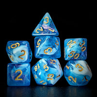 Thumbnail for Glitter in Blue & White Acrylic - 7pcs RPG Full Dice Set Dark Stack