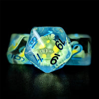 Thumbnail for White Flowers in Clear & Blue Resin - 7pcs RPG Full Dice Set