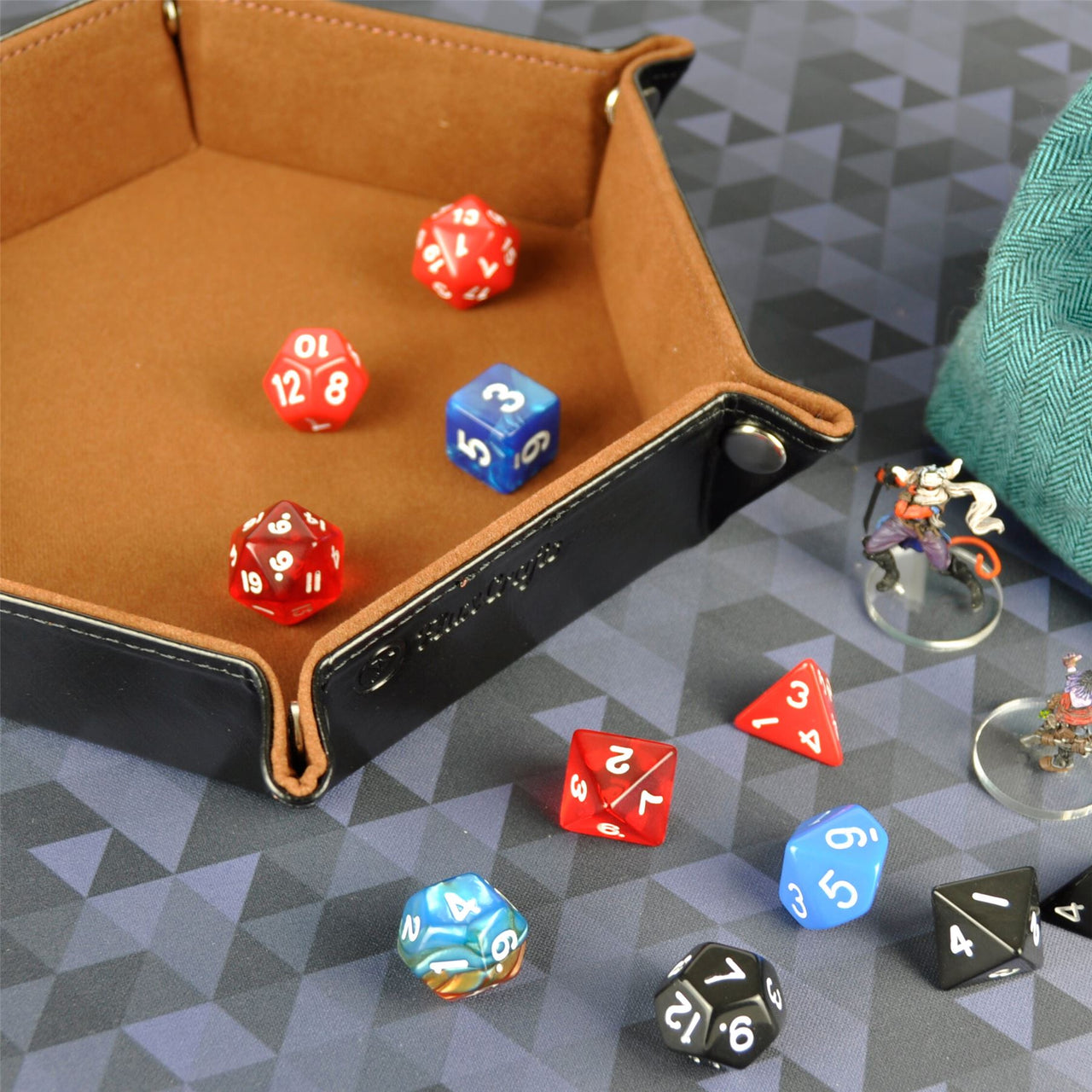 Brown Velvet & Black PU Leather - Hexagon Soft Dice Tray