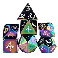 Thumbnail for Rainbow Metal with White Dragon Font - 7pcs RPG Dice Set