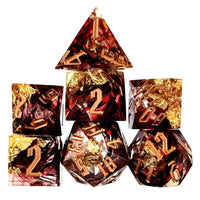 Thumbnail for Foil Feather Black, Red & Clear Filled Sharp Resin - 7pcs RPG Dice Set