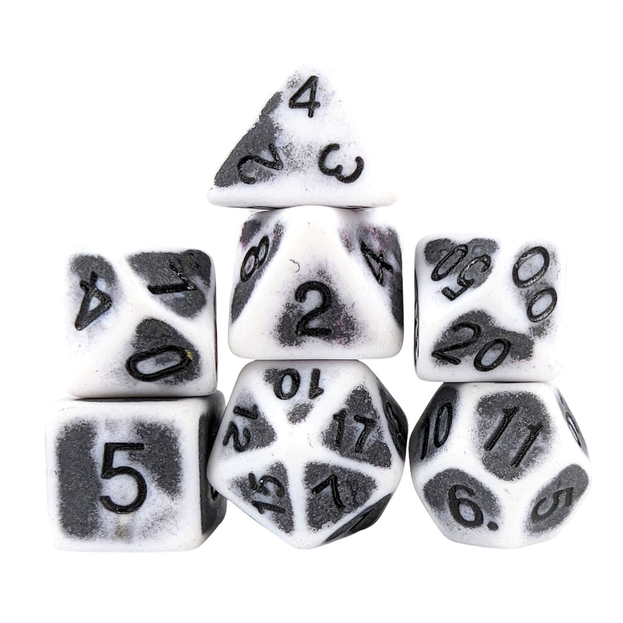 Washed Black on White Acrylic - 7pcs RPG Full Dice Set White Stack