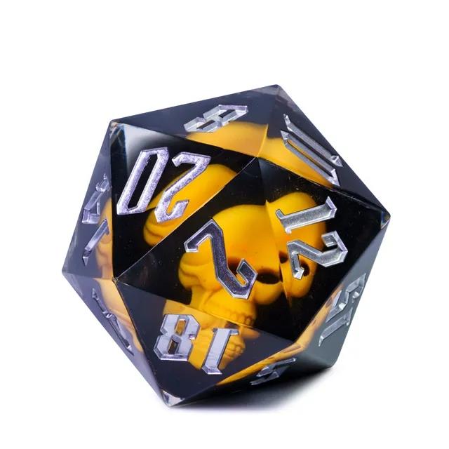 Yellow Skull in Black Sharp Resin - D20 RPG Dice