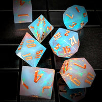 Thumbnail for Candy in Blue & Pink with Copper Foil Sharp Resin - 7pcs RPG Dice Set