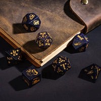 Thumbnail for Cats on Blue Goldstone Gemstone - 7pcs RPG Dice Set