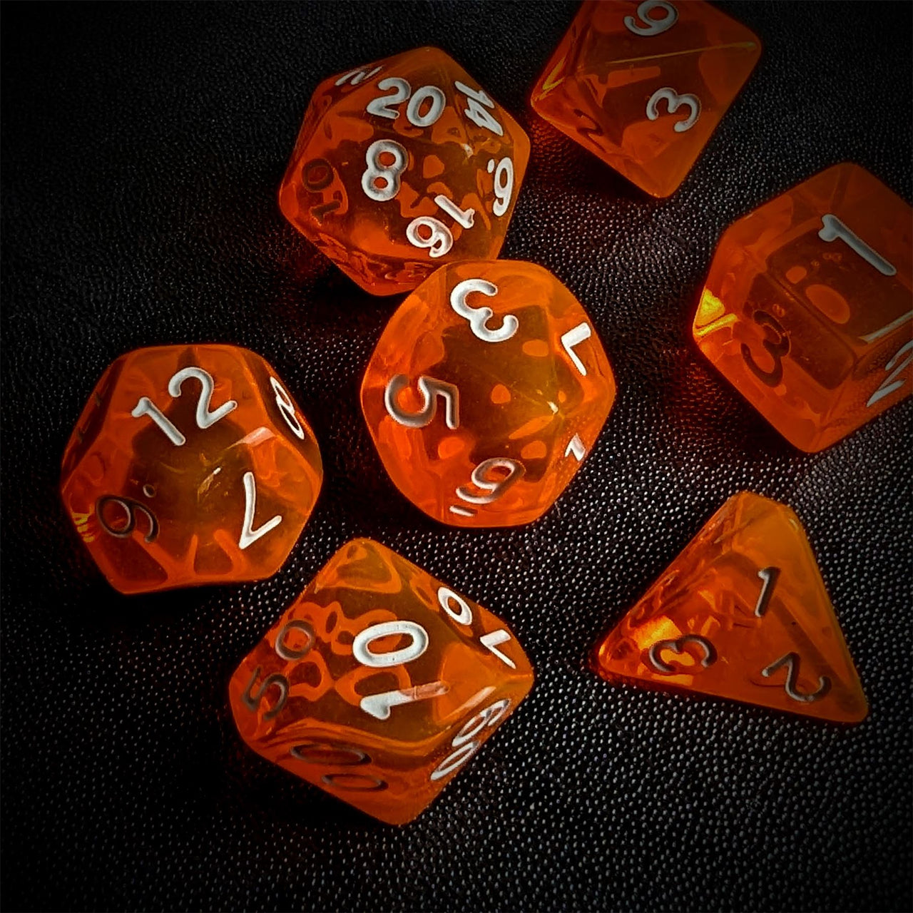 Clear Orange Acrylic - 7pcs RPG Full Dice Set Scatter