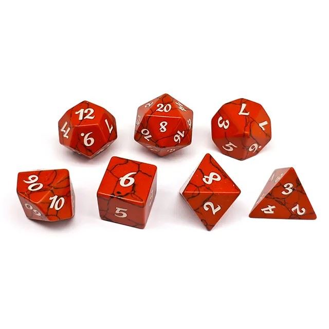 Cracked Red Turquoise Gemstone - 7pcs RPG Dice Set