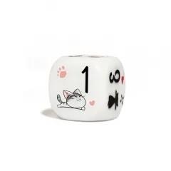 6pcs D6 16mm Dice Acrylic Printed Black Font Play Cat White