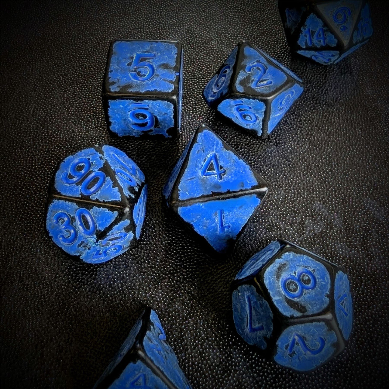 Washed Blue on Black Acrylic - 7pcs RPG Full Dice Set Scatter