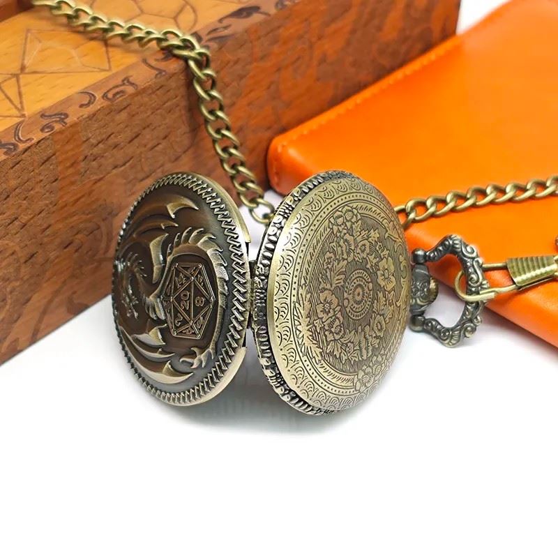 Dragon Wing on Bronze Pocket Watch with Mini Dice - Pendant