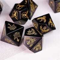 Thumbnail for Beasts on Black Obsidian Gemstone - 7pcs RPG Dice Set