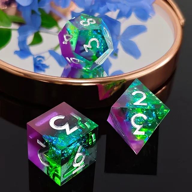 Candy in Purple & Green Sharp Resin - 7pcs RPG Dice Set