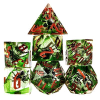 Thumbnail for Spider in Clear & Green Filled Sharp Resin - 7pcs RPG Dice Set