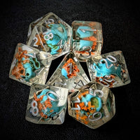 Thumbnail for Yellow Flower & Skull in Clear Resin - 7pcs RPG Full Dice Set