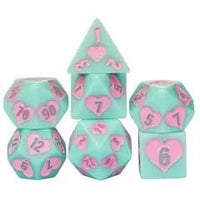 Thumbnail for 7pcs Dice Resin Pattern Hearts Pink Font Mint Green