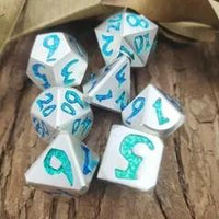 Thumbnail for Green & Cyan Font in Silver Metal - 7pcs RPG Dice Set