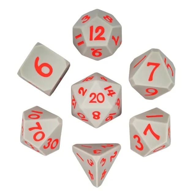 Red on Solid Grey Silicone - 7pcs RPG Full Dice Set