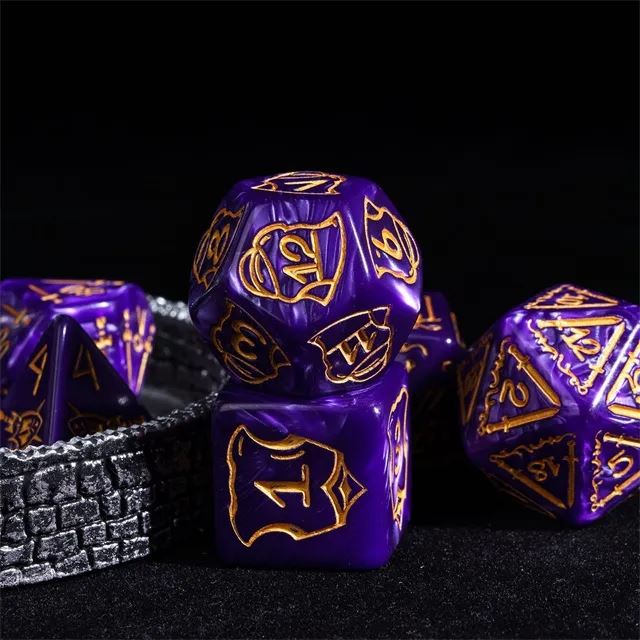 Weapons on Silk Purple Acrylic - 7pcs RPG Oversized Dice Set