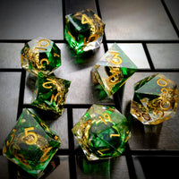 Thumbnail for Gold Ring in Green & Clear Filled Sharp Resin - 7pcs RPG Dice Set