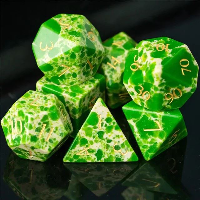 Splatter on Green Turquoise Gemstone - 7pcs RPG Dice Set