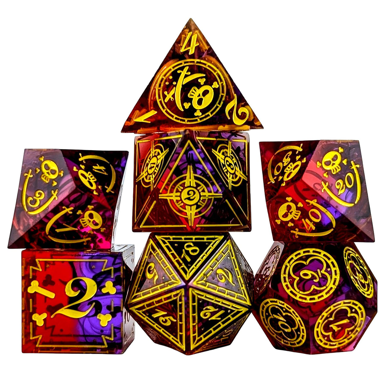 7pcs Dice Sharp Candy Pirate Pattern Yellow Font Red