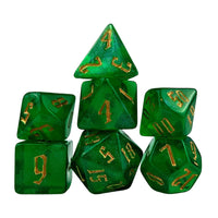 Thumbnail for Glitter in Clear Green Acrylic - 7pcs RPG Full Dice Set White Stack