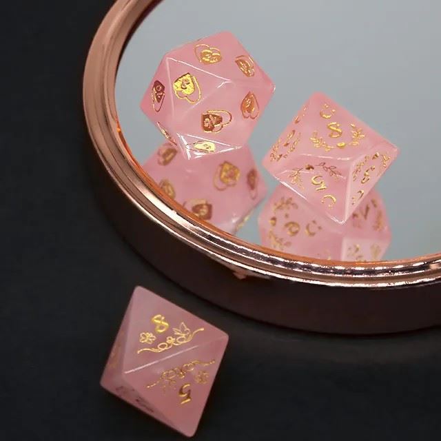 Hearts on Pink Glass - 7pcs RPG Dice Set