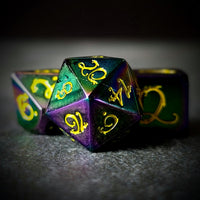 Thumbnail for Rainbow Metal with Yellow Dragon Font - 7pcs RPG Dice Set