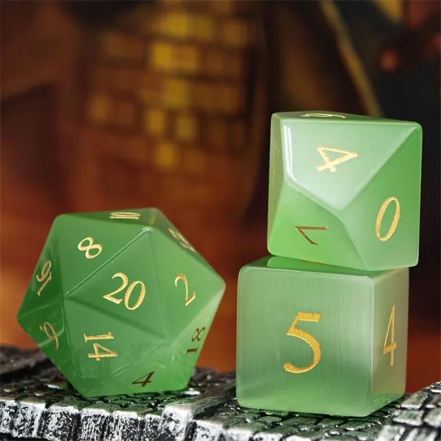 Green Cat Eye Gemstone - 7pcs RPG Dice Set