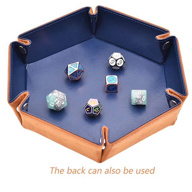 Camel Velvet & Blue PU Leather - Hexagon Hard Dice Tray