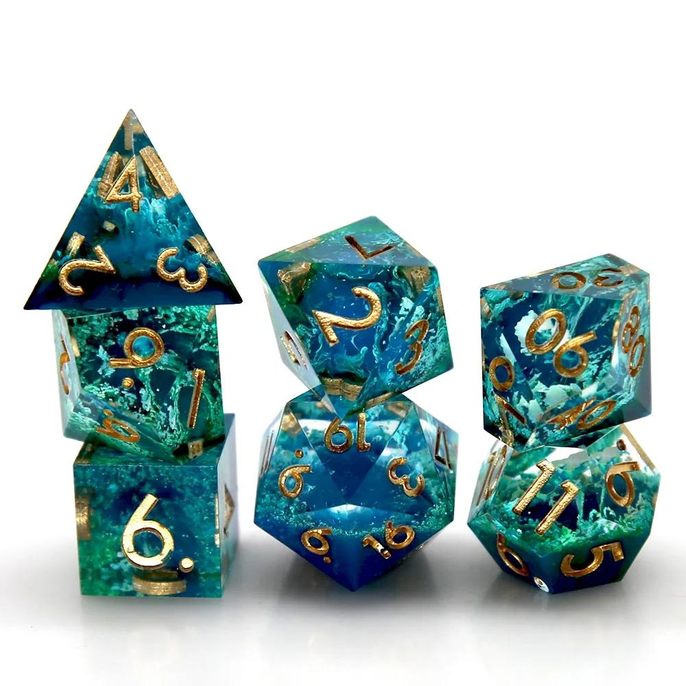 Sea Floor in Blue & Clear Layered Sharp Resin - 7pcs RPG Dice Set