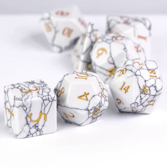 Cracked White Howlite Gemstone - 7pcs RPG Dice Set